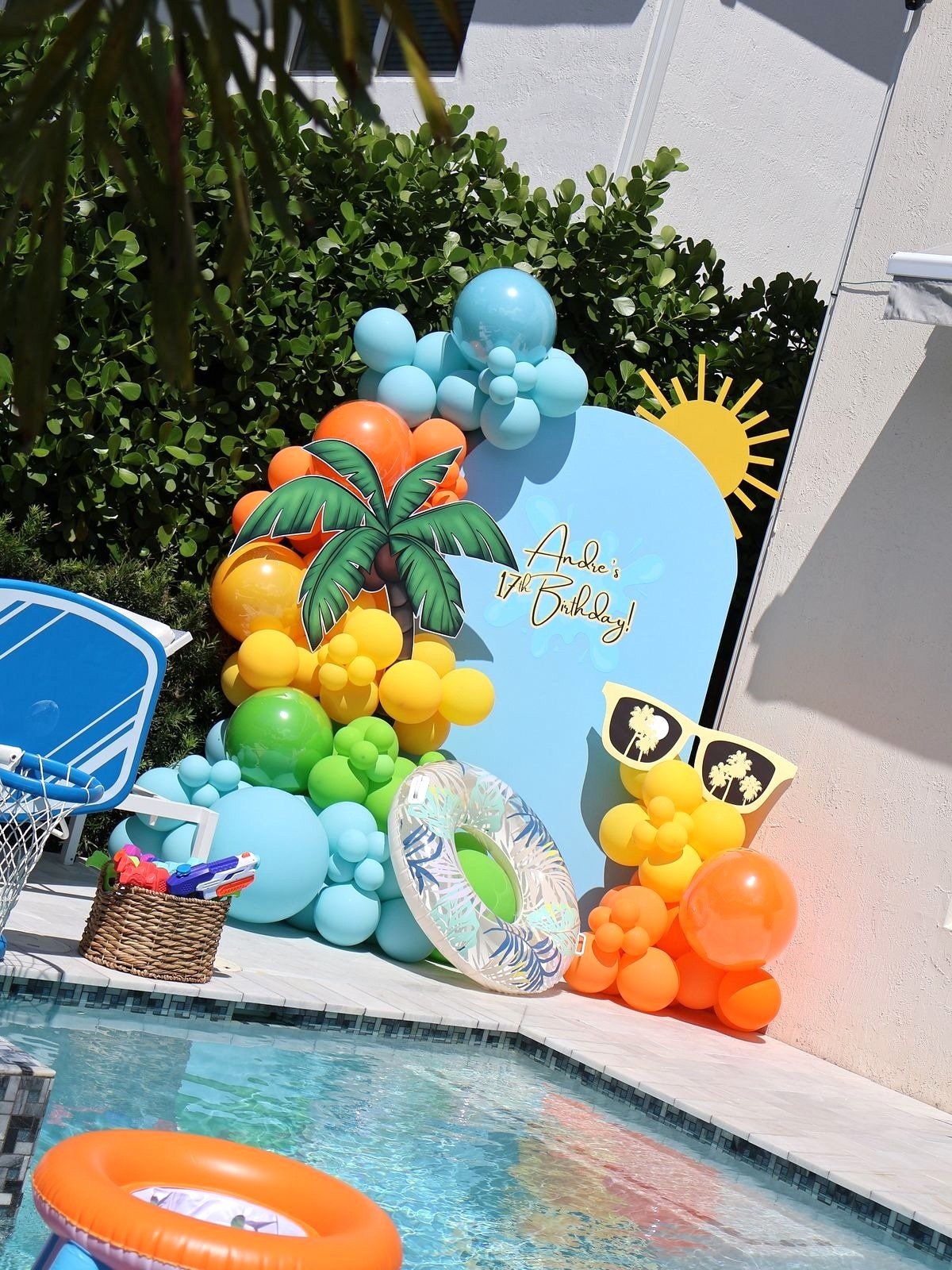 Tropical Flamingo And Palm Pool Party Birthday Decoration